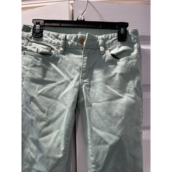Tory Burch Jeans 26 Faded Green Alexa Cropped Skinny Stretch Women's Denim - Picture 2 of 6